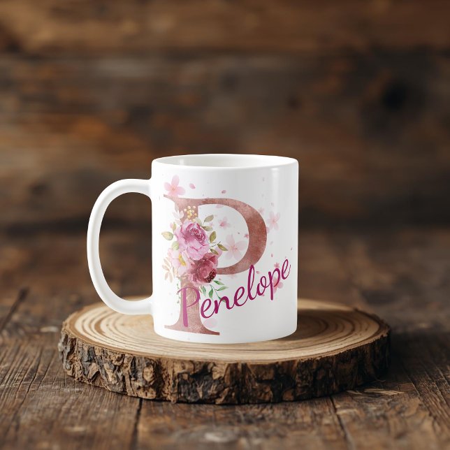 Personalisierter Blumeninitial-Becher – Buchstabe  Kaffeetasse (Von Creator hochgeladen)