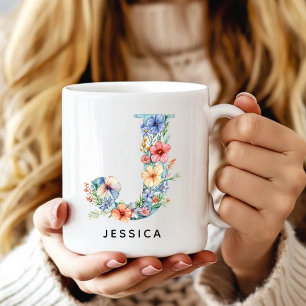 Personalisierter Blumeninitial-Kaffeebecher zum Ge Kaffeetasse