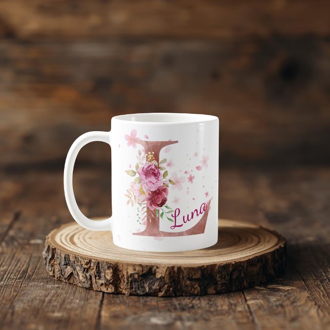 Personalisierter Blumeninitialen-Becher – Buchstab Kaffeetasse (Von Creator hochgeladen)