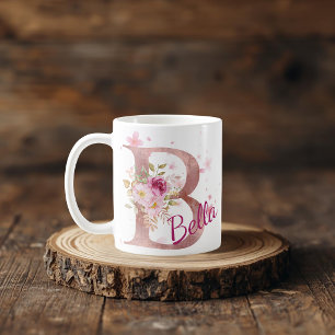 Personalisierter Blumeninitialen-Becher – Buchstab Kaffeetasse