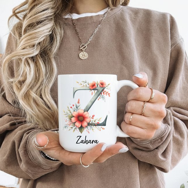 Personalisierter Blumeninitialen-Becher für Mama o Kaffeetasse (personalized mug women, custom coffee mug her, birth month mug, monogram gift mug for women & moms,)