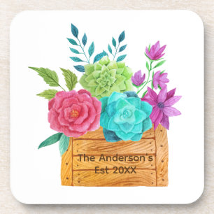 Personalisierter Blumenkorb Rosa Blaue Grüne Blume Getränkeuntersetzer
