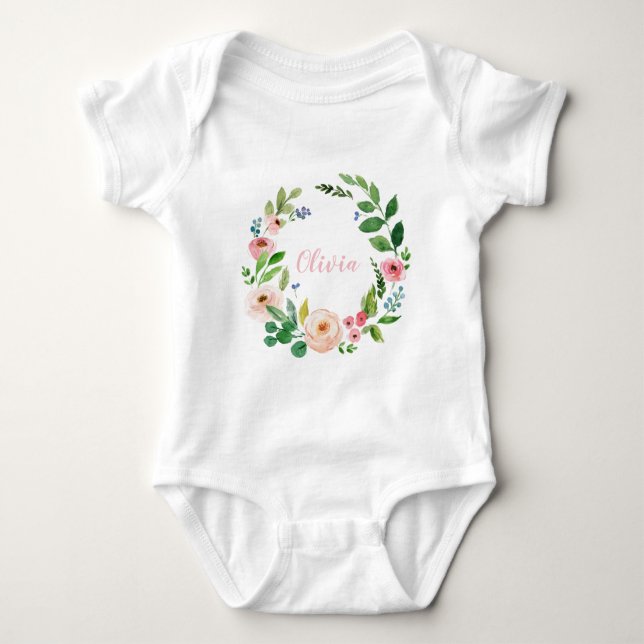 Personalisierter Blumenkranz Baby Strampler (Vorderseite)