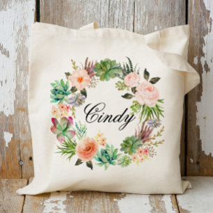 Personalisierter Blumenkranz Brautjungfer, Willkom Tragetasche