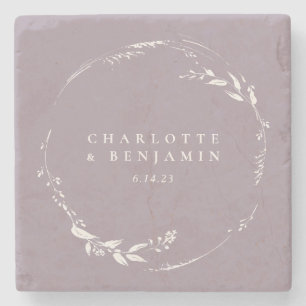 Personalisierter Blumenkranz Dusty Lilac Steinuntersetzer