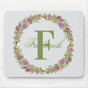 Personalisierter Blumenkranz Nachname Monogramm Mousepad