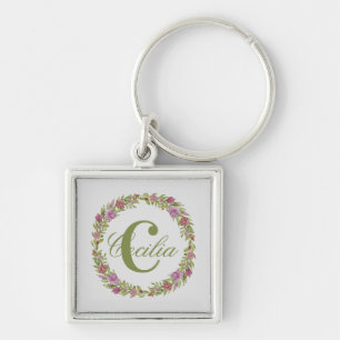 Personalisierter Blumenkranz Nachname Monogramm Schlüsselanhänger