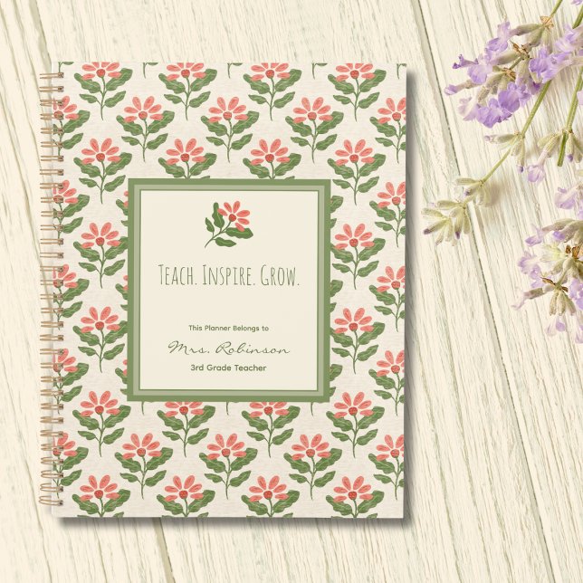 Personalisierter Blumenlehrerplaner Planer (Personalized Floral Teacher Planner | Thoughtful Teacher Gift)