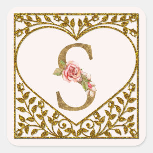 Personalisierter Blumenmonogramm-Aufkleber Quadratischer Aufkleber