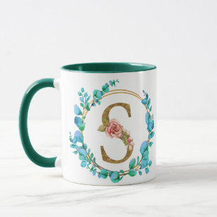 Personalisierter Blumenmonogramm-Becher, von A bis Tasse