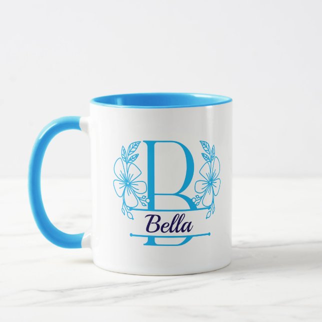 Personalisierter Blumenmonogramm-Buchstabe B Beche Tasse (Links)