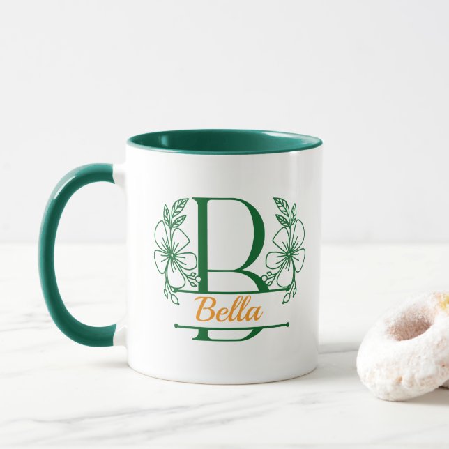 Personalisierter Blumenmonogramm-Buchstabe B Beche Tasse (Mit Donut)