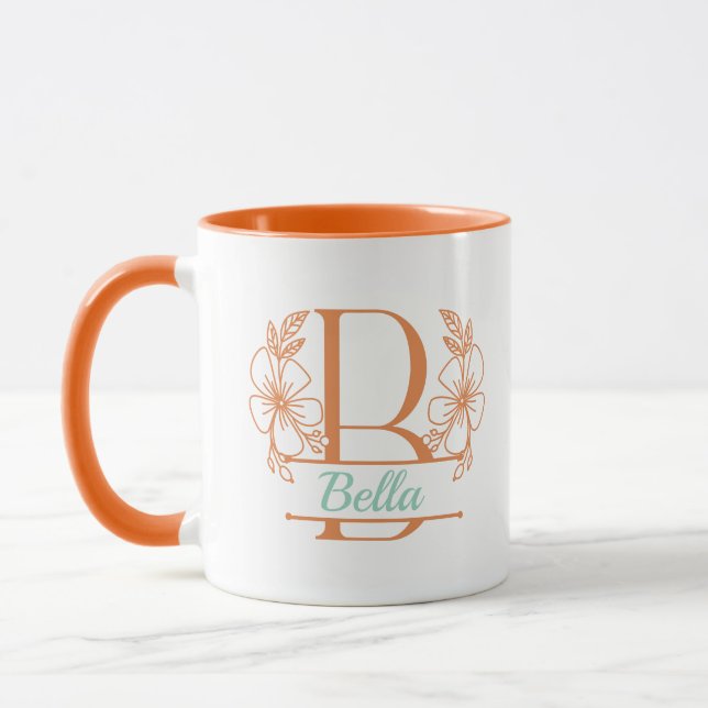 Personalisierter Blumenmonogramm-Buchstabe B Beche Tasse (Links)