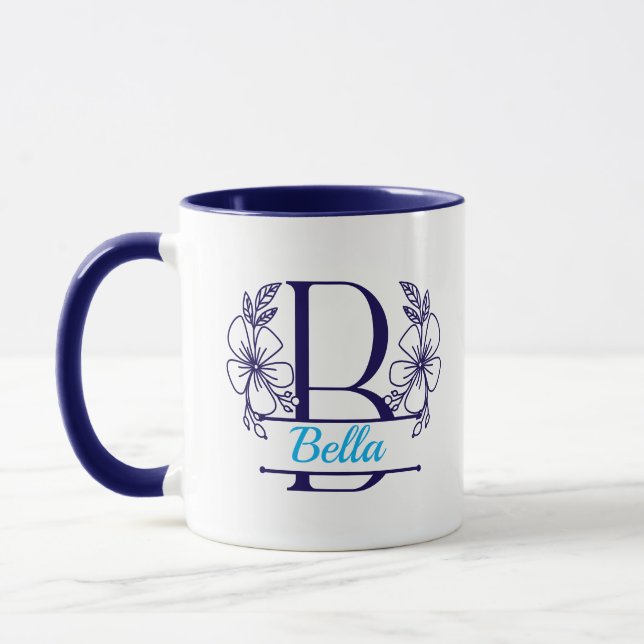 Personalisierter Blumenmonogramm-Buchstabe B Beche Tasse (Links)
