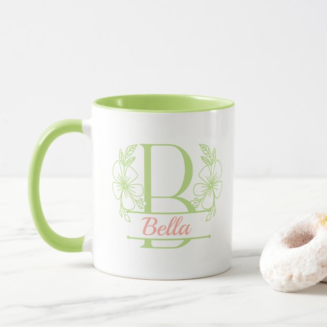 Personalisierter Blumenmonogramm-Buchstabe B Beche Tasse (Mit Donut)