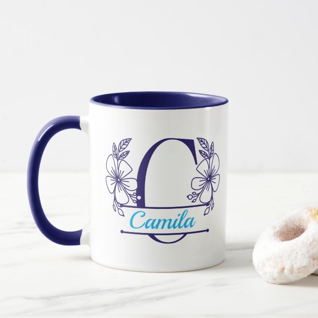 Personalisierter Blumenmonogramm-Buchstabe C Beche Tasse (Mit Donut)