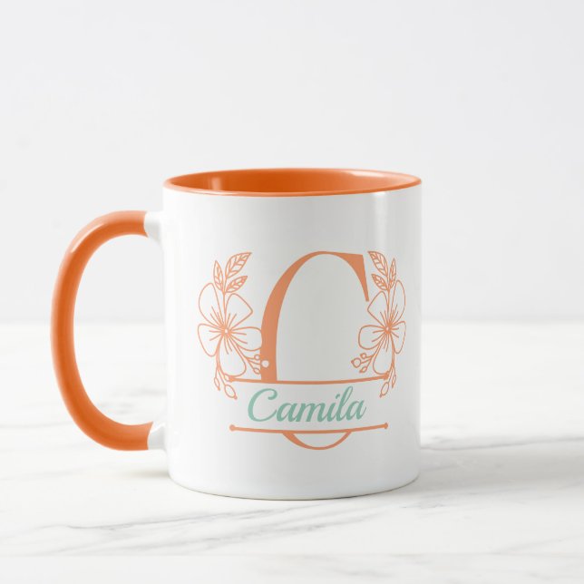 Personalisierter Blumenmonogramm-Buchstabe C Beche Tasse (Links)
