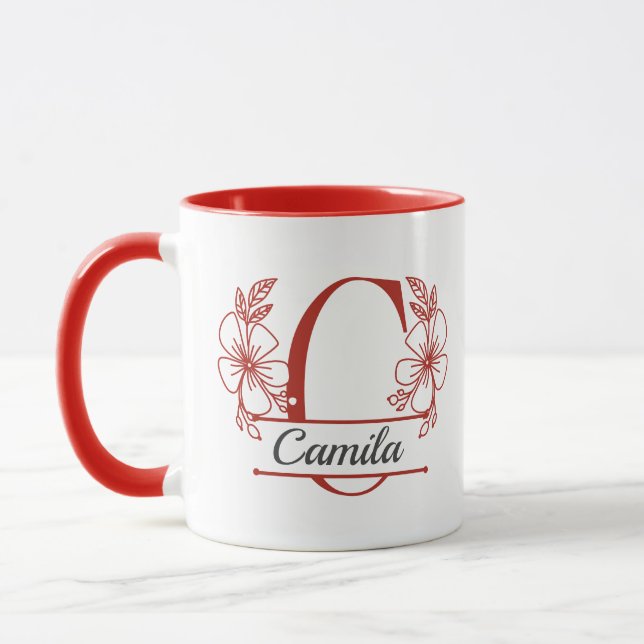 Personalisierter Blumenmonogramm-Buchstabe C Beche Tasse (Links)