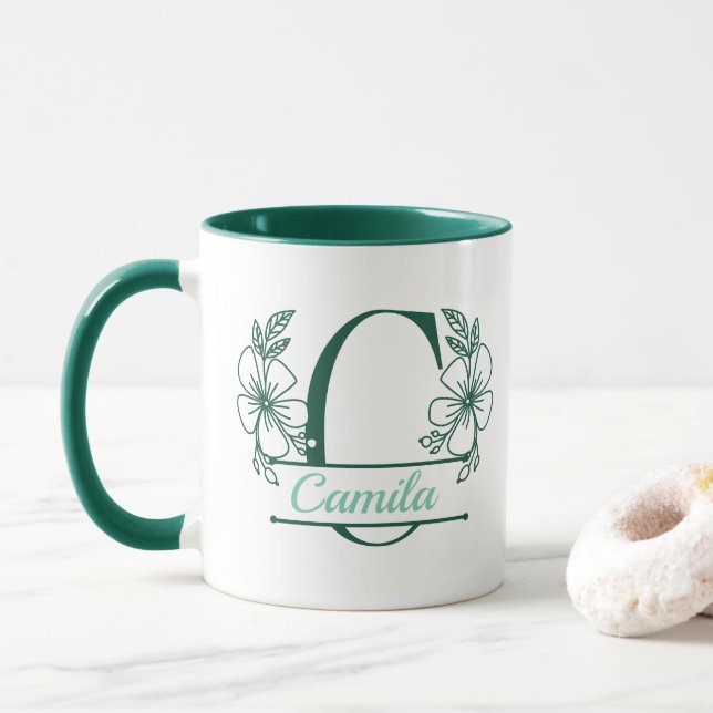 Personalisierter Blumenmonogramm-Buchstabe C Beche Tasse (Mit Donut)