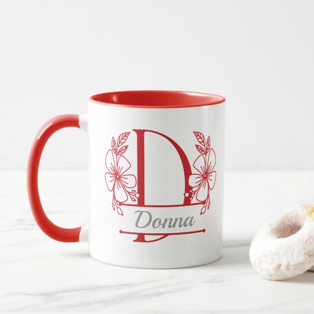 Personalisierter Blumenmonogramm-Buchstabe D Beche Tasse (Mit Donut)