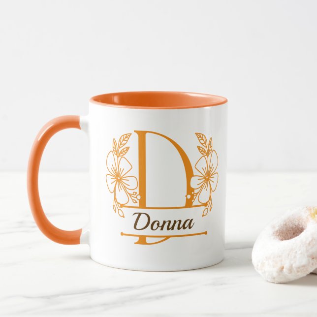 Personalisierter Blumenmonogramm-Buchstabe D Beche Tasse (Mit Donut)