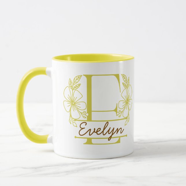 Personalisierter Blumenmonogramm-Buchstabe E Beche Tasse (Links)