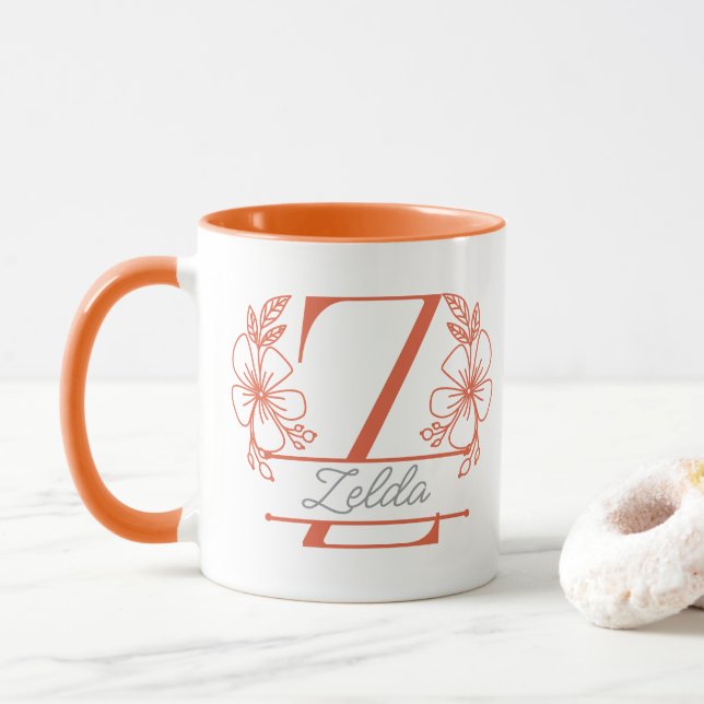 Personalisierter Blumenmonogramm-Buchstabe Z Beche Tasse (Mit Donut)