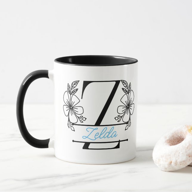 Personalisierter Blumenmonogramm-Buchstabe Z Beche Tasse (Mit Donut)