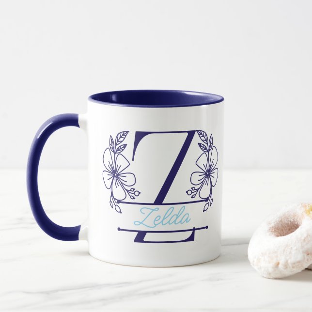 Personalisierter Blumenmonogramm-Buchstabe Z Beche Tasse (Mit Donut)