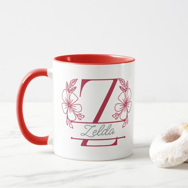 Personalisierter Blumenmonogramm-Buchstabe Z Beche Tasse (Mit Donut)
