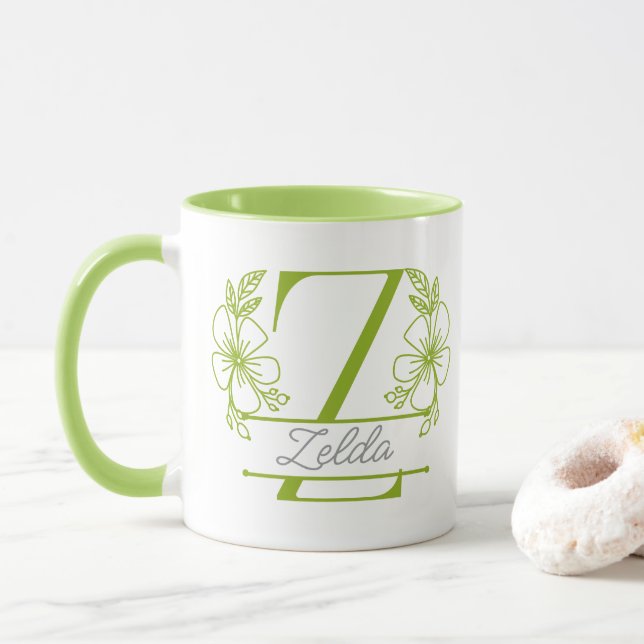 Personalisierter Blumenmonogramm-Buchstabe Z Beche Tasse (Mit Donut)