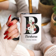Personalisierter Blumenmonogramm-Kaffeebecher als