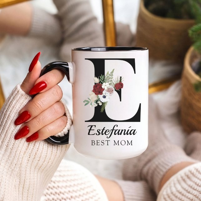 Personalisierter Blumenmonogramm-Tasse Geschenk fü Tasse (Personalized Floral Alphabet Mug Gift for Mom, Teacher, Nurse, Doctor, Coworker, Boss or Bridesmaid)