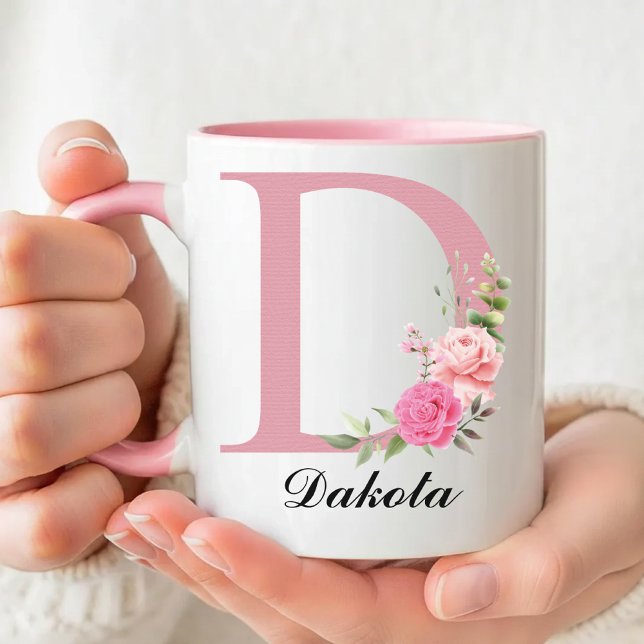 Personalisierter Blumenmonogramm-Tasse Geschenk fü Tasse (Monogram Wildflowers Mug New Mom Gift for Her, Personalized Pink Floral Bridesmaid Proposal Mug Gift)