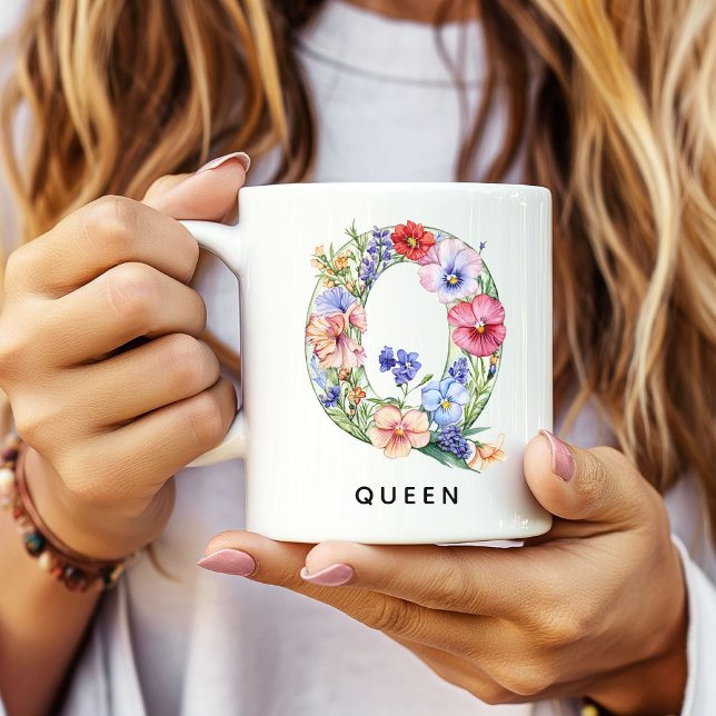 Personalisierter Blumenmonogramm-Tassengeschirr-Ge Kaffeetasse (floral alphabet mug gift for her, custom mug birthday gift wife, floral monogram graduation for girl)