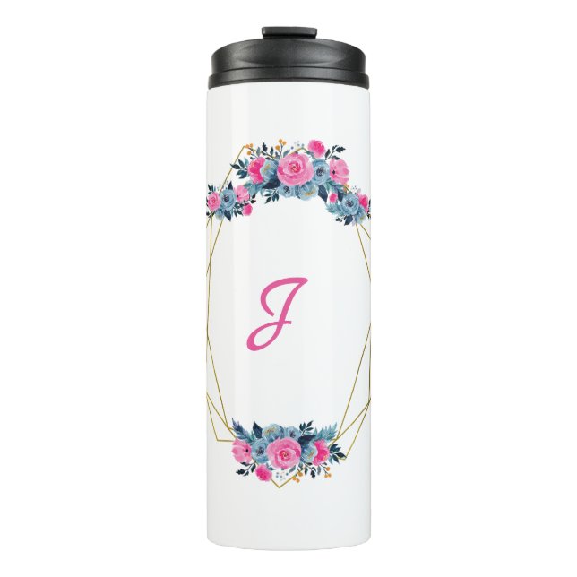 Personalisierter Blumenrahmen Thermosbecher (Vorderseite)