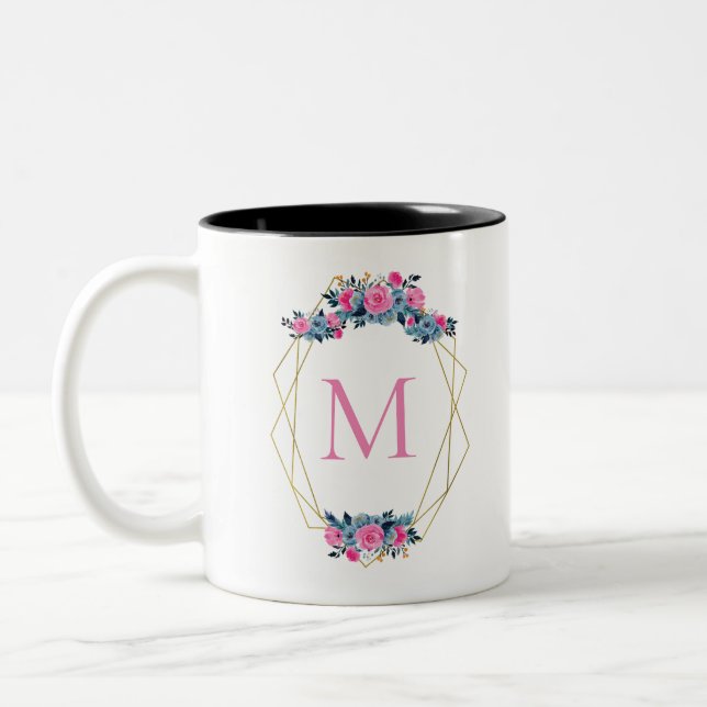 Personalisierter Blumenrahmen Zweifarbige Tasse (Links)