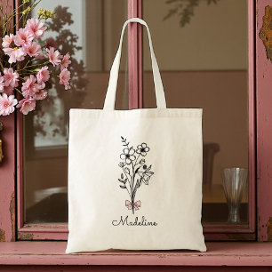 Personalisierter Blumenrosa-Schleifen-Geburtstag M Tragetasche