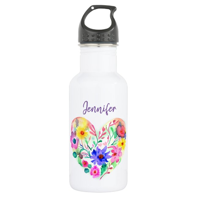 Personalisierter Blumenstrauß Lila Edelstahlflasche (Vorderseite)