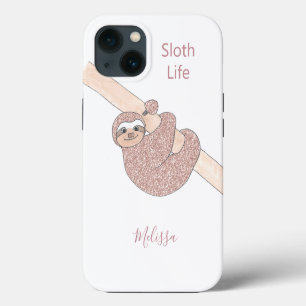Personalisierter Blush Gold Faultier-Lebensstil iPhone 13 Hülle