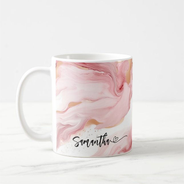Personalisierter Blütenmarmor mit Herzname Kaffeetasse (Links)