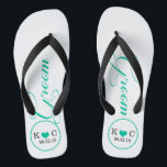 Personalisierter Boden (Aqua) Flip Flops<br><div class="desc">Spaß,  maßgeschneiderte Hochzeitskippen</div>