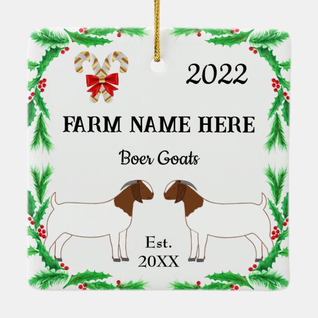 Personalisierter Boer Goat Farm Weihnachten Keramikornament (Rückseite)