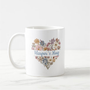 Personalisierter Boho-Blumen-Herzbecher Kaffeetasse