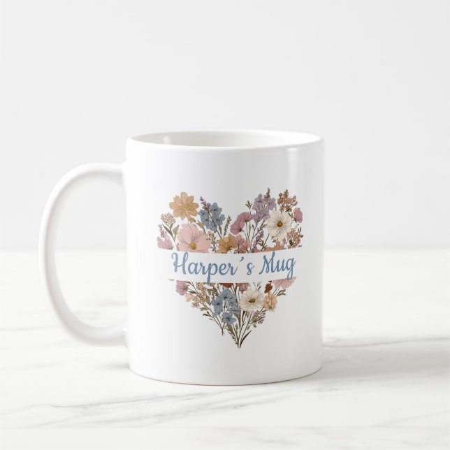 Personalisierter Boho-Blumen-Herzbecher Kaffeetasse (Links)