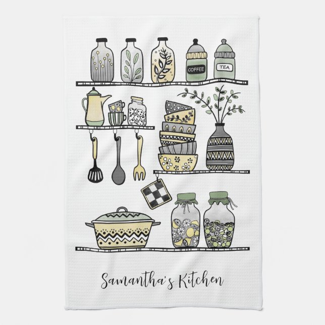 Personalisierter Boho-Chic moderner Farmhouse-Deko Geschirrtuch (Vertikal)