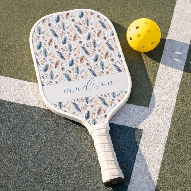 Personalisierter Boho-Feder-Blumenstrauß Pickleball Schläger (Von Creator hochgeladen)