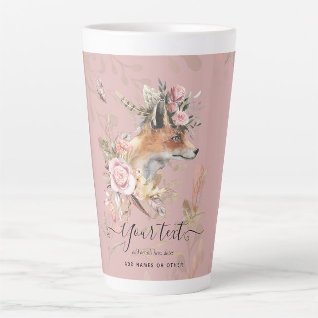 PERSONALISIERTER Boho Fox Feathers Gedenkgeschenk Milchtasse (Vorderseite)