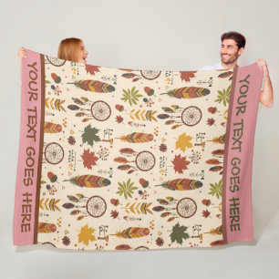 Personalisierter Boho Herbst Traumfänger & Blätter Fleecedecke