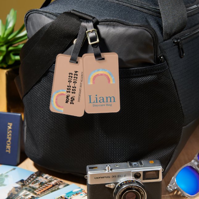 Personalisierter Boho-Regenbogen-Windeltaschenanhä Gepäckanhänger (Vorderseite & Rückseite)